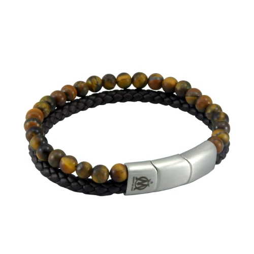 Pulsera OM cuero y perla ojo de tigre