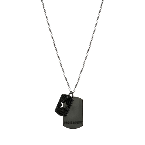 Collar Doble Placa Estrella Negra Mixta