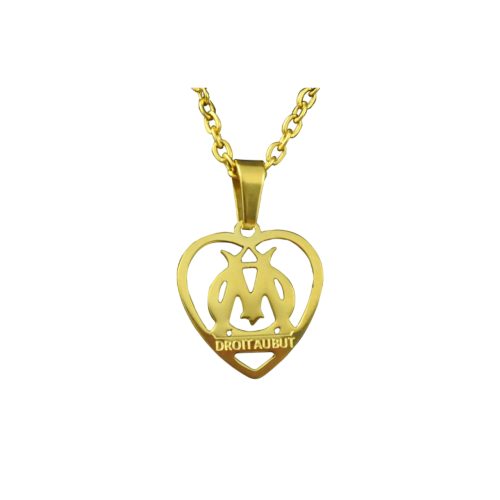 Collar Medalla + Cadena Corazón OM en Acero Dorado con Acabado en Oro