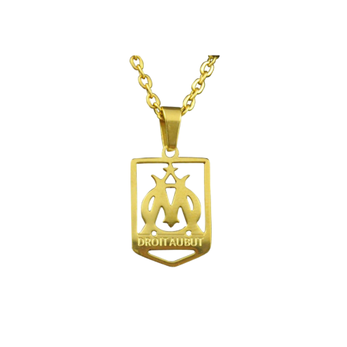 Collier Médaille + Chaîne Fanion OM En Acier Doré À L'or Fin 