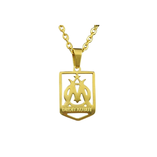 Collier Médaille + Chaîne Logo OM En Acier Doré À L'or Fin